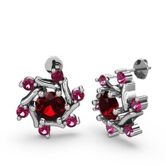 Rodolit garnet ve garnet 18 ayar beyaz altın küpe