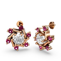 Floren Küpe - Rodolit garnet ve beyaz zirkon 14 ayar rose altın küpe #26x1qu