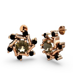 Floren Küpe - Siyah zirkon ve dumanlı kuvars 8 ayar rose altın küpe #2bbr95