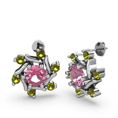 Floren Küpe - Peridot ve pembe kuvars 925 ayar gümüş küpe #2j3o0o