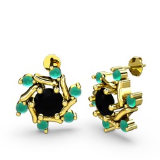 Floren Küpe - Kök zümrüt ve siyah zirkon 18 ayar altın küpe #3bgcv0