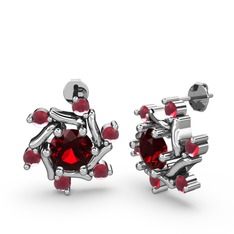 Floren Küpe - Kök yakut ve garnet 14 ayar beyaz altın küpe #445pq