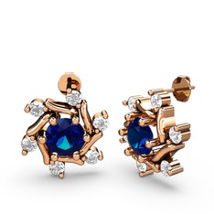 Floren Küpe - Swarovski ve lab safir 8 ayar rose altın küpe #462yw9