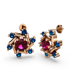 Lab safir ve rodolit garnet 925 ayar rose altın kaplama gümüş küpe