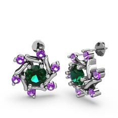 Floren Küpe - Ametist ve yeşil kuvars 18 ayar beyaz altın küpe #510chq