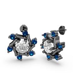 Lab safir ve beyaz zirkon 925 ayar siyah rodyum kaplama gümüş küpe