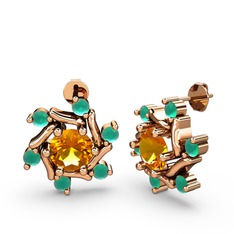 Floren Küpe - Kök zümrüt ve sitrin 925 ayar rose altın kaplama gümüş küpe #5g68eg