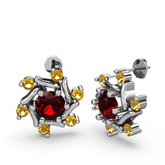 Sitrin ve garnet 8 ayar beyaz altın küpe