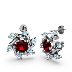 Akuamarin ve garnet 8 ayar beyaz altın küpe