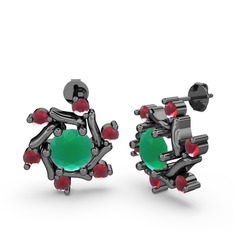 Floren Küpe - Kök yakut ve kök zümrüt 925 ayar siyah rodyum kaplama gümüş küpe #5ujl7k