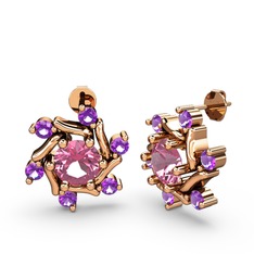 Floren Küpe - Ametist ve pembe kuvars 18 ayar rose altın küpe #5y8k1q