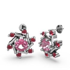 Floren Küpe - Kök yakut ve pembe kuvars 925 ayar gümüş küpe #71t2e3