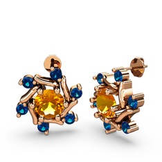 Floren Küpe - Lab safir ve sitrin 14 ayar rose altın küpe #7anpzy