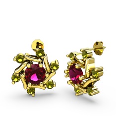 Peridot ve rodolit garnet 14 ayar altın küpe