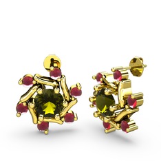 Floren Küpe - Kök yakut ve peridot 8 ayar altın küpe #9r9otk