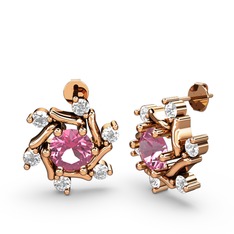 Pırlanta ve pembe kuvars 14 ayar rose altın küpe (0.432 karat)
