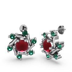 Floren Küpe - Yeşil kuvars ve kök yakut 8 ayar beyaz altın küpe #ao5bc1