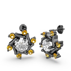 Sitrin ve swarovski 925 ayar siyah rodyum kaplama gümüş küpe