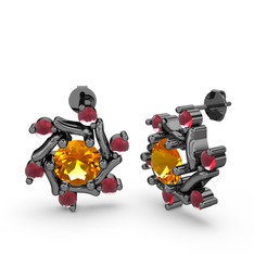 Floren Küpe - Kök yakut ve sitrin 925 ayar siyah rodyum kaplama gümüş küpe #b6jhk5