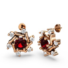 Swarovski ve garnet 8 ayar rose altın küpe