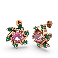 Floren Küpe - Yeşil kuvars ve pembe kuvars 925 ayar rose altın kaplama gümüş küpe #bsgs1h