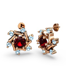 Floren Küpe - Akuamarin ve garnet 18 ayar rose altın küpe #bzavz5