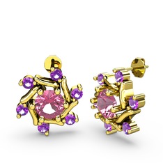 Floren Küpe - Ametist ve pembe kuvars 925 ayar altın kaplama gümüş küpe #cjityn