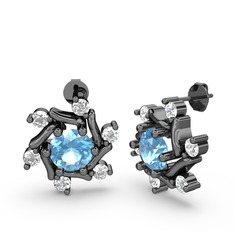 Floren Küpe - Swarovski ve akuamarin 925 ayar siyah rodyum kaplama gümüş küpe #cmrhql