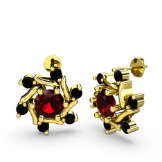 Floren Küpe - Siyah zirkon ve garnet 8 ayar altın küpe #cp3505