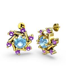 Floren Küpe - Ametist ve akuamarin 14 ayar altın küpe #cwoboi