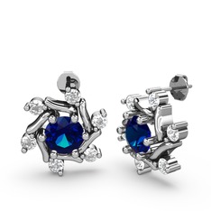 Floren Küpe - Swarovski ve lab safir 18 ayar beyaz altın küpe #dd7tcx