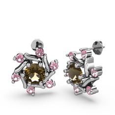 Floren Küpe - Pembe kuvars ve dumanlı kuvars 8 ayar beyaz altın küpe #dhbpzt