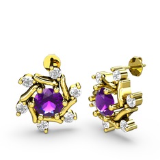 Floren Küpe - Swarovski ve ametist 8 ayar altın küpe #dof33c