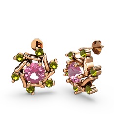 Floren Küpe - Peridot ve pembe kuvars 14 ayar rose altın küpe #dowc21