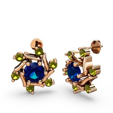 Peridot ve lab safir 18 ayar rose altın küpe
