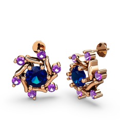 Floren Küpe - Ametist ve lab safir 14 ayar rose altın küpe #ep9kw1