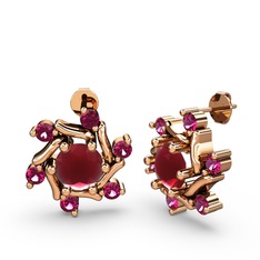 Rodolit garnet ve kök yakut 925 ayar rose altın kaplama gümüş küpe