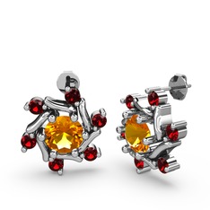 Garnet ve sitrin 14 ayar beyaz altın küpe