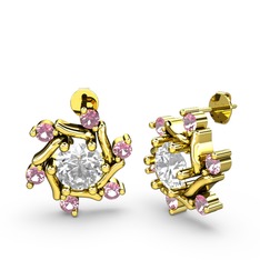 Pembe kuvars ve pırlanta 14 ayar altın küpe (1 karat)