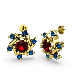 Lab safir ve garnet 18 ayar altın küpe