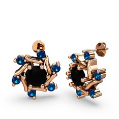 Floren Küpe - Lab safir ve siyah zirkon 8 ayar rose altın küpe #h0k1g