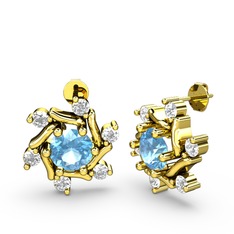 Floren Küpe - Beyaz zirkon ve akuamarin 925 ayar altın kaplama gümüş küpe #hksshv