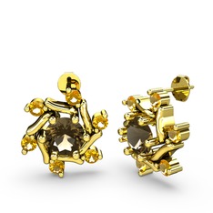 Floren Küpe - Sitrin ve dumanlı kuvars 14 ayar altın küpe #hou3t1