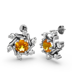 Floren Küpe - Swarovski ve sitrin 18 ayar beyaz altın küpe #htpssf