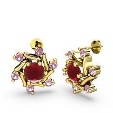 Floren Küpe - Pembe kuvars ve kök yakut 925 ayar altın kaplama gümüş küpe #husav1