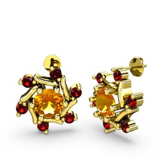 Garnet ve sitrin 14 ayar altın küpe