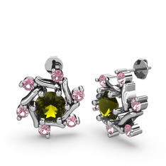 Floren Küpe - Pembe kuvars ve peridot 14 ayar beyaz altın küpe #i422cl