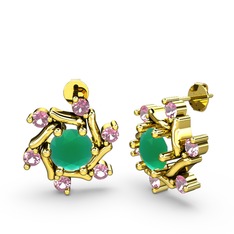 Floren Küpe - Pembe kuvars ve kök zümrüt 18 ayar altın küpe #ia5xhq