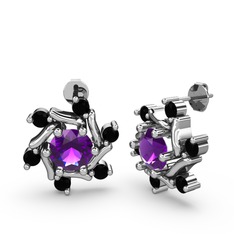 Floren Küpe - Siyah zirkon ve ametist 8 ayar beyaz altın küpe #ibkjvu