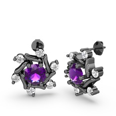 Swarovski ve ametist 925 ayar siyah rodyum kaplama gümüş küpe